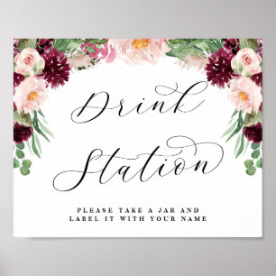 Poster Panneau de mariage chic Adore Floral Drink Station
