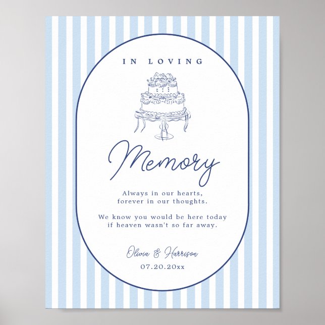 Poster Panneau de mariage commémoratif à rayures bleues d (Devant)