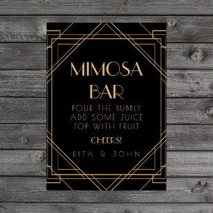 Poster Panneau de mariage de bar Mimosa Vintage Or Classi