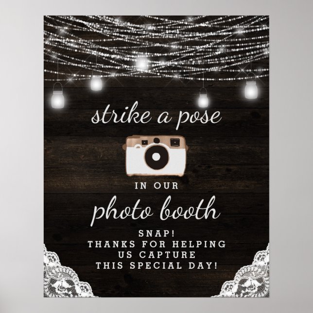 Poster Panneau de mariage de Booth Photo en bois rustique (Devant)