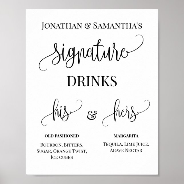 Poster Panneau de mariage de couples de boissons de signa (Devant)