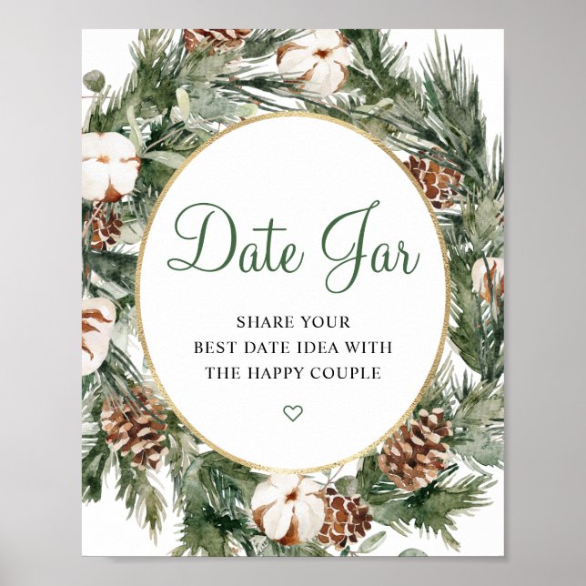 Poster Panneau de mariage de la date d'hiver de pin (Devant)