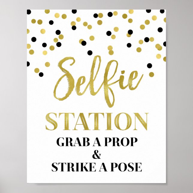 Poster Panneau de mariage de la station Selfie or noir Co (Devant)