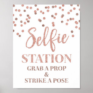 Poster Panneau de mariage de la station Selfie Rose Gold
