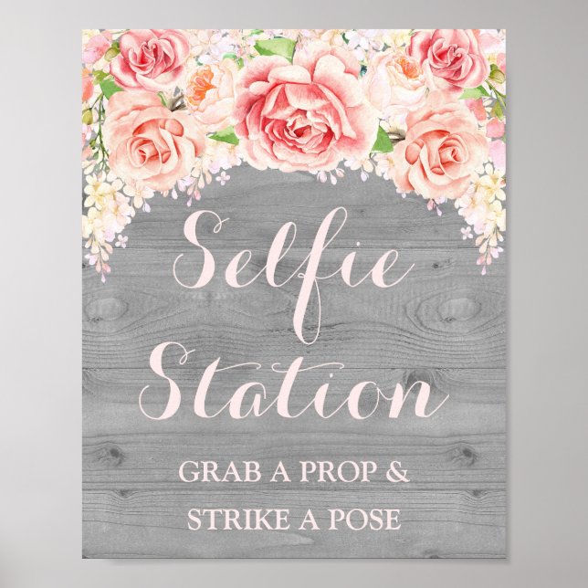 Poster Panneau de mariage de station de selfie Bois aquar (Devant)