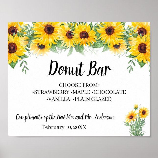 Poster Panneau de Mariage de tournesol de la table de bei (Devant)
