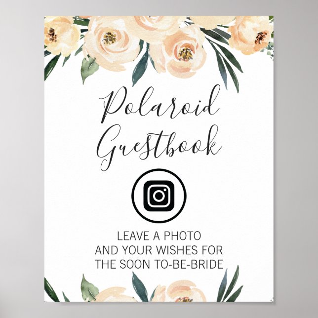 Poster Panneau de Mariage Editable Image Fleurs Crème (Devant)