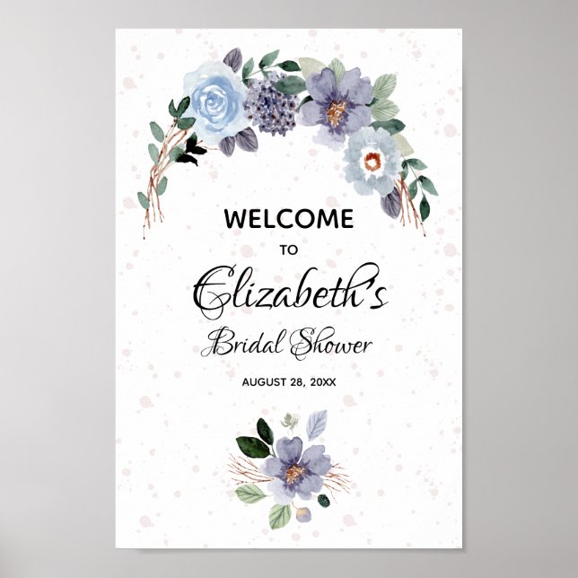 Poster Panneau de mariage élégant à l'aquarelle florale (Devant)