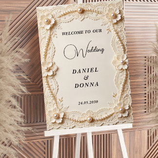 Poster Panneau de mariage élégant en dentelle de perles d