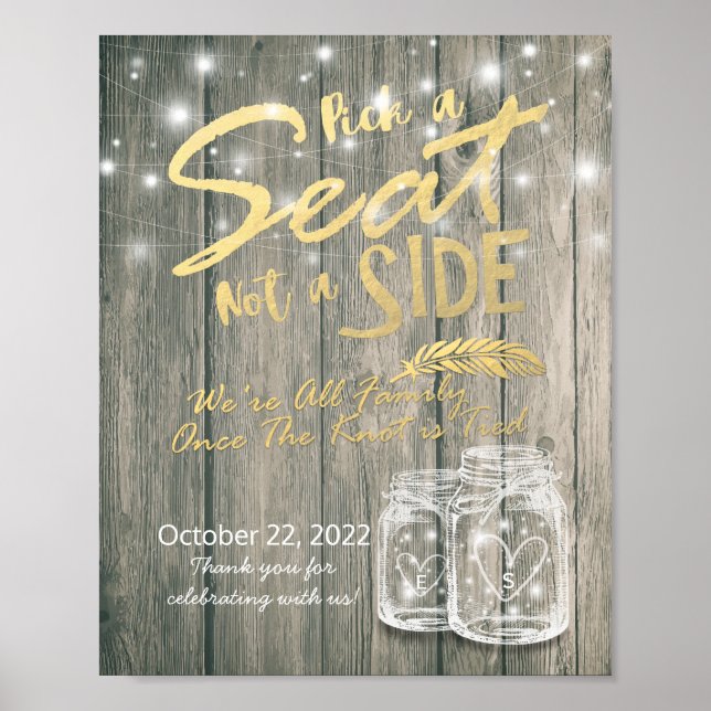 Poster Panneau de mariage en bois « Choisissez un siège,  (Devant)