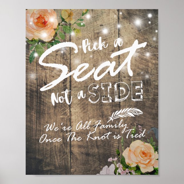 Poster Panneau de mariage en bois floral Choisissez un si (Devant)