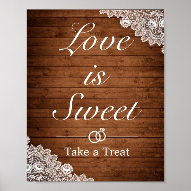 Poster Panneau de mariage en bois rustique et dentelle bl (Devant)