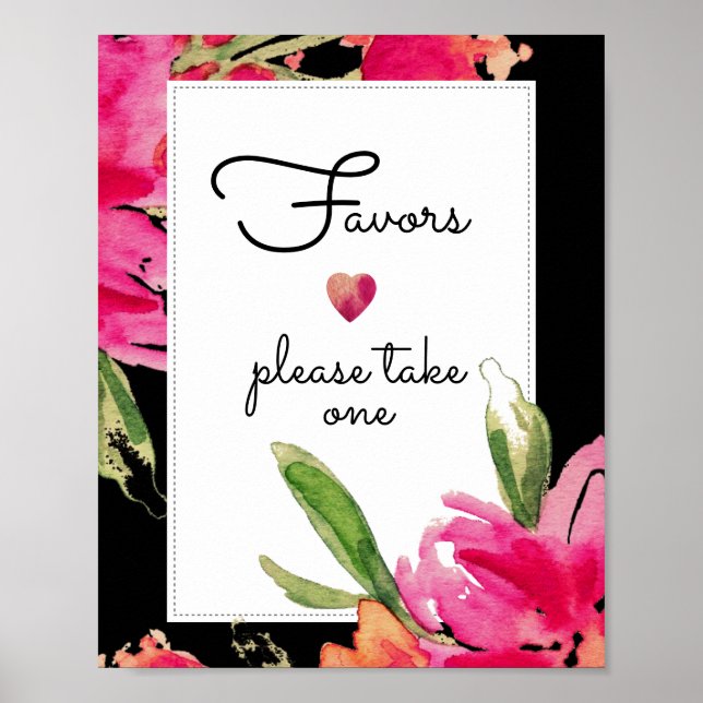 Poster Panneau de mariage favori | Fleurs de fuchsia à l' (Devant)