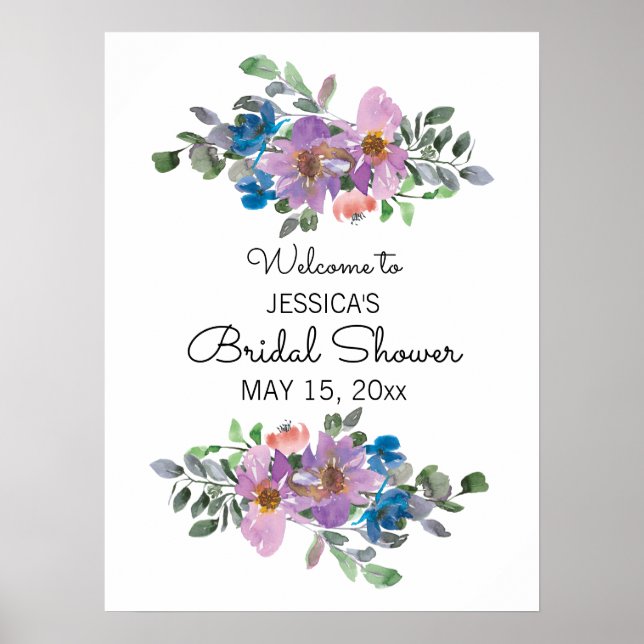 Poster Panneau de Mariage Fleurie Rose Violet Blanc (Devant)