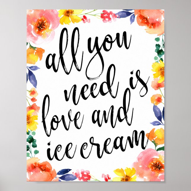 Poster Panneau de mariage floral 8x10 Ice Cream Sation (Devant)