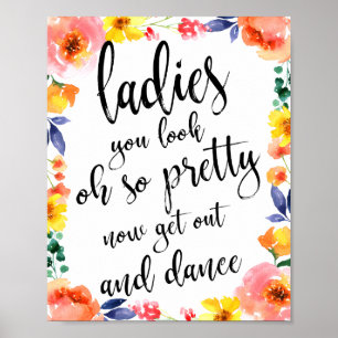 Poster Panneau de mariage floral 8x10 pour salle de bain 