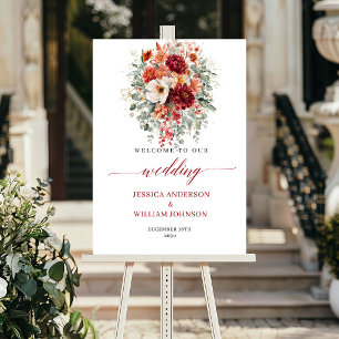 Poster Panneau de mariage floral automnal boho eucalyptus