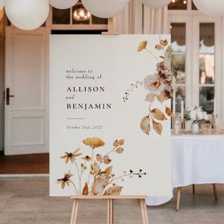 Poster Panneau de mariage floral automnal élégant moderne