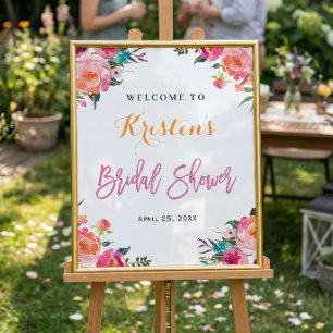 Poster Panneau de mariage floral botanique à l'aquarelle 