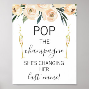 Poster Panneau de mariage floral crème en verre