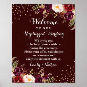 Poster Panneau de mariage floral doré Bourgogne sans appa