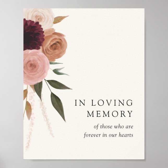 Poster Panneau de mariage floral élégant en prune en souv (Devant)