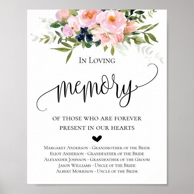 Poster Panneau de mariage floral en mémoire affectueuse (Devant)