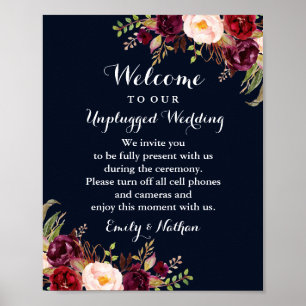 Poster Panneau de mariage floral marine Bourgogne sans té