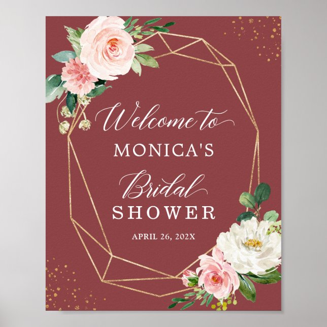 Poster Panneau de Mariage Floral Rouge Cannelle Rose (Devant)