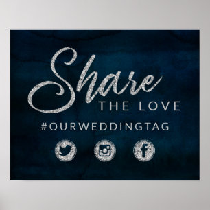Poster Panneau de mariage Navy Luster Silver Share the Lo
