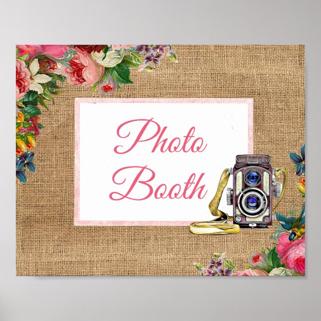 Poster Panneau de mariage photo booth floral rose (Devant)