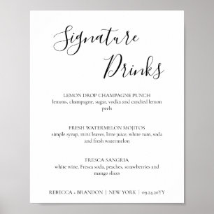 Poster Panneau de mariage pour boissons signature simples