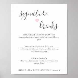Poster Panneau de mariage pour boissons signature simples
