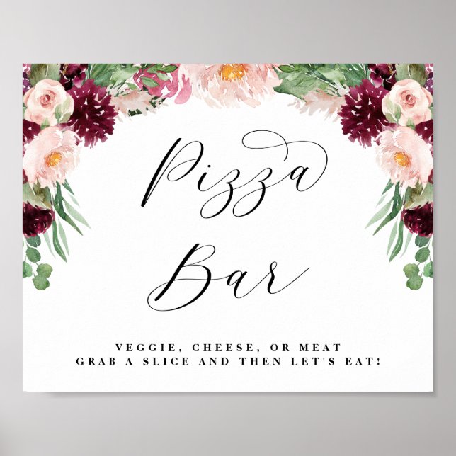 Poster Panneau de mariage pour buffet de pizza florale Ad (Devant)