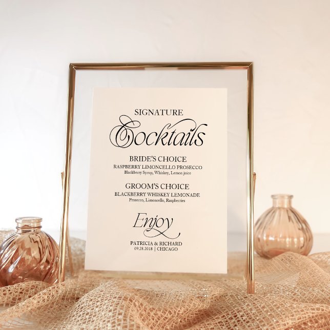 Poster Panneau de mariage pour cocktails signature minima (Créateur téléchargé)