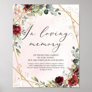 Poster Panneau de mariage rouge marsala burgundy en souve