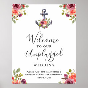 Poster Panneau de mariage sans téléphone avec une ancre n
