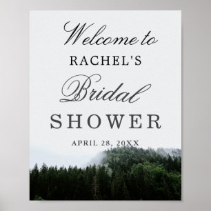 Poster Panneau de Mariage sous la Forêt de Pins Brumeuse