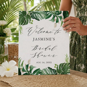 Poster Panneau de mariage tropical à l'aquarelle avec feu