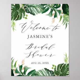 Poster Panneau de mariage tropical à l'aquarelle avec feu