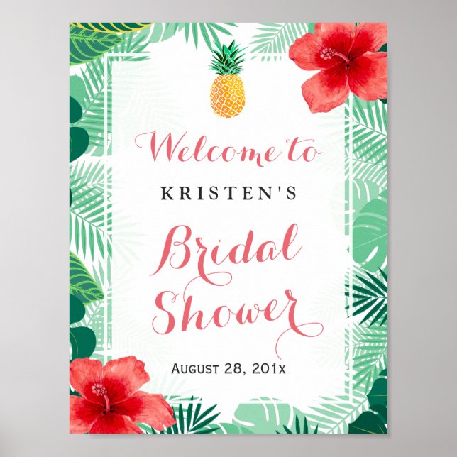 Poster Panneau de Mariage Tropical Ananas Hibiscus (Devant)