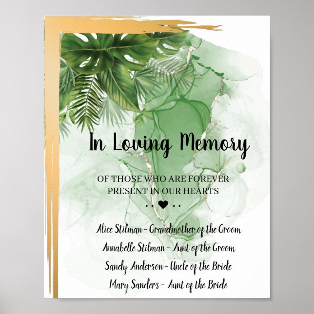 Poster Panneau de mariage Tropical Palm In Loving Memory (Devant)