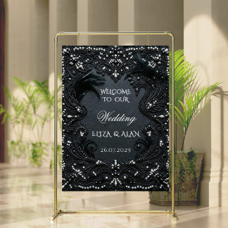 Poster Panneau de mariage victorien en dentelle noire de