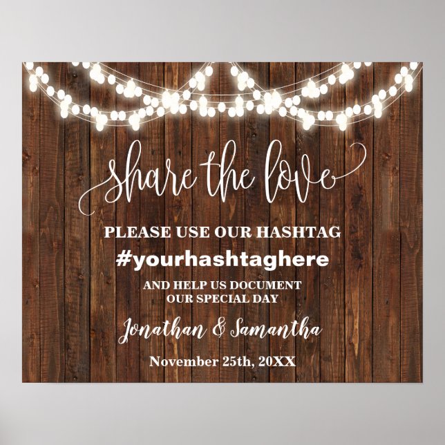 Poster Panneau de mariage Western Share the Love Our Hash (Devant)