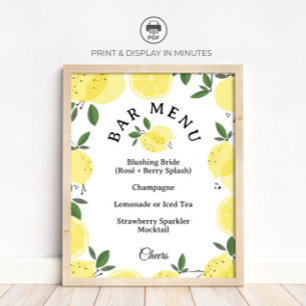 Poster Panneau de Menu Bar Cocktails au Citron pour Baby