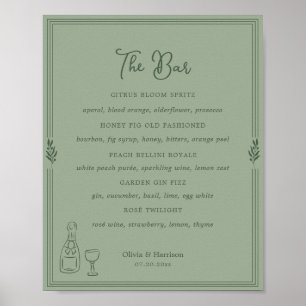 Poster Panneau de menu de bar à branche d'olivier vert sa