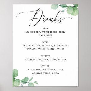 Poster Panneau de menu de bar à eucalyptus   Boissons de 