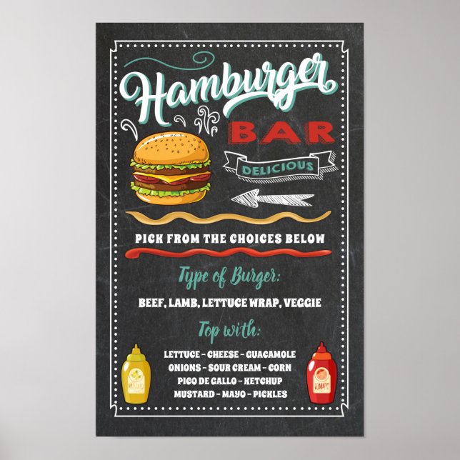 Poster Panneau de menu de bar à hamburgers pour fête (Devant)