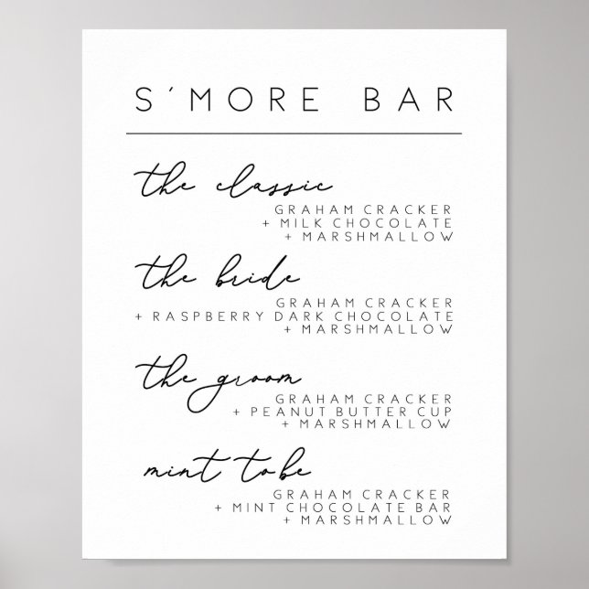Poster Panneau de menu de bar à s'mores de mariage, Affic (Devant)