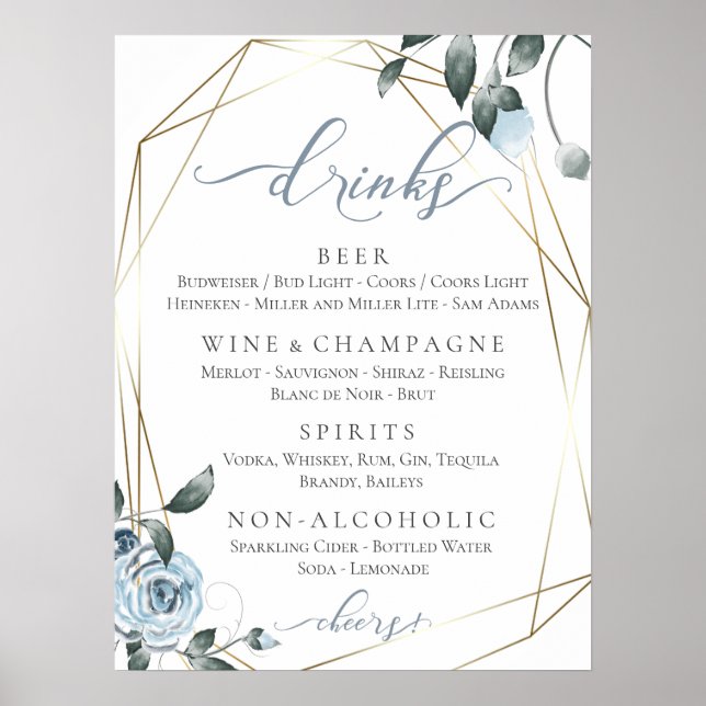 Poster Panneau de menu de bar complet pour mariage (Devant)